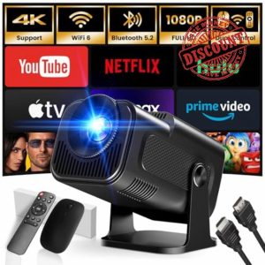 2025 Mini Projector 1920 * 1080P 4K Support Portable Projector with WiFi and Bluetooth 180° Adjustable Auto Keystone Miracast Airplay HDMI/TV Stick/USB/PS5/Laptop