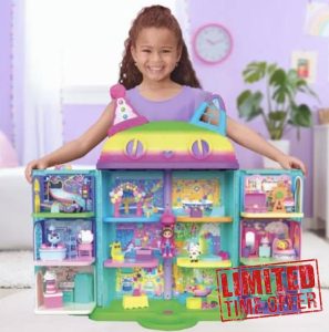 RZHomestore Gabby’s Dollhouse 60+ Piece Mega Set Celebration Doll House Rainbow-Themed with Sounds & Music + 6 Deluxe Rooms + 5 Gift Tags