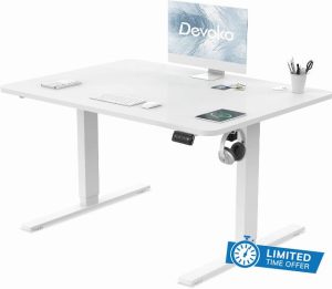 Devoko Electric Standing Desk 100x60cm Sit Stand Table Height Adjustable Desk with Backpack Hook and Memory Smart Pannel