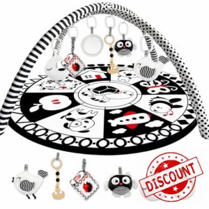 Quokka Floor Round Playmat for Babies - Super Soft Black&White Play Mat for Kids Toddlers & Infants - Extra Thick Large Padded Non-Slip Nursery Rug in Contrast Colors - Foldable Playroom Ma