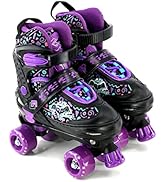 The Magic Toy Shop 4 Wheel Adjustable Quad Roller Skates Kids Boots Childrens Rollerskates - Pink...