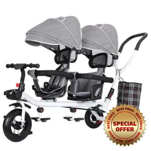 Kids Tricycle-4 in 1 Kids Trike Bike Stroller- with Removable Push Handle-Folding Canopy -Rotatable Seat- with Storage Basket-Safety Harness-1-6 Years Old Boy Girl Outdoor Toy Gifts(Gray)