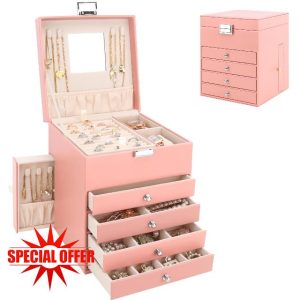 Jewellery Box Organiser with 6 Drawers and Mirror