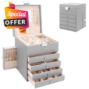 Jewellery Box Organiser with 6 Drawers and Mirror