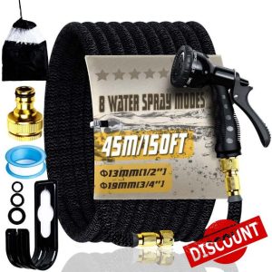 150FT Expandable Garden Hose Pipe 45M with 8 Pattern Spray Nozzle Flexible Expanding Magic Hose with 3/4" 1/2" Fittings for Outdoor