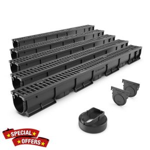 Vodaland EASY 1 Slim Plastic channel drain kit with plastic grating - load class A15 (5 Pack)