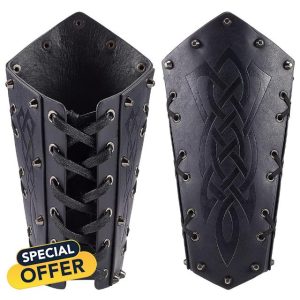 GORGECRAFT 2PCS PU Leather Cord Medieval Arm Guards for Men Black Faux Leather Viking Embossed LARP Gauntlet Vintage Renaissance Knight Arm Bracers Wrist Cuffs Wristband Leather Arm Armer for Cosplay