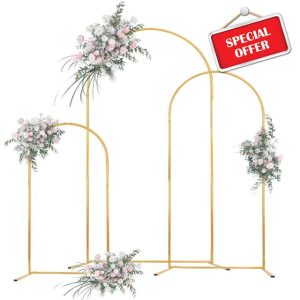 PlusFive Metal Arch Backdrop Stand Set of 3 Gold Wedding Arch Backdrop Stand Garden Arch Balloon Arch Stand for Wedding Birthday Party Anniversary Celebration Graduation Decoration(6.5Ft