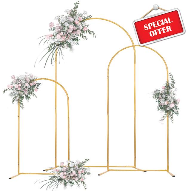 PlusFive Metal Arch Backdrop Stand Set of 3 Gold Wedding Arch Backdrop Stand Garden Arch Balloon Arch Stand for Wedding Birthday Party Anniversary Celebration Graduation Decoration(6.5Ft