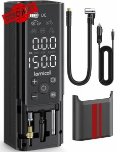 Lamicall Cordless Tyre Inflator Air Compressor - [22mm Metal Cylinder] 7500mah Battery & 12V DC Type Pump