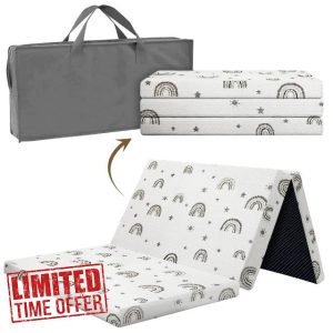 Trifold Travel Baby Mattress Topper 95 x 65cm – Soft & Breathable Portable Foam Crib Mattress for Travel