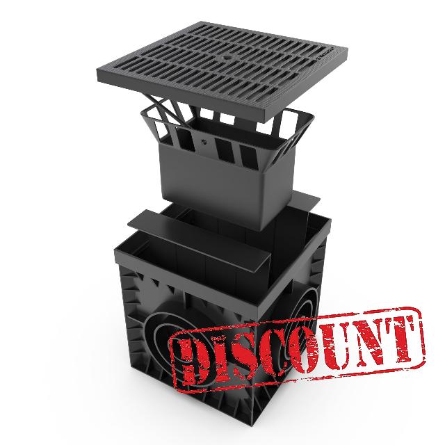 Vodaland 300x300 Yard drain - Load Class A15 - Plastic catch basin with silt basket (Plastic grate)