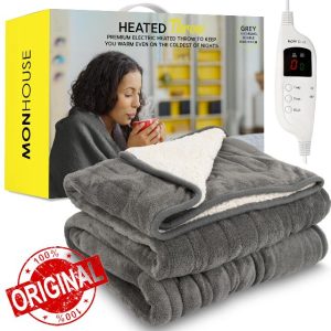 MONHOUSE Heated Throw - Electric Blanket - Digital Controller - Timer up to 9 hours