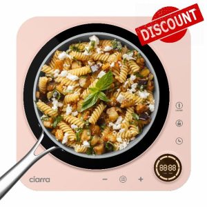 CIARRA CBTIH1A-P Portable Induction Hob 2000W Single Cooking Zone 8 Power Levels Touch Control Glass Panel with Built-In 4 Hours Timer