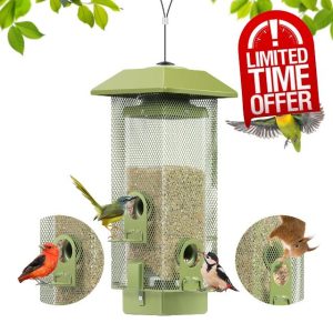 Squirrel Proof Bird Feeder Made of Metal Bird Feeder Hanging for Outdoor Use Feeding Station Wild Bird Feeding House Waterproof with 2 lbs Seed Capacity