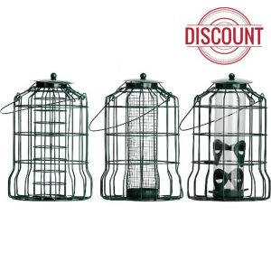 Squirrel Proof Bird Feeders For Seeds Fatballs Suets and Peanuts Green made from Metal can be hung from trees and feed stations - 3 pack by Jamieson Brothers