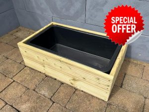 Wooden Raised Small Pond Wildlife Water Feature Garden 75.5x45x24cm 40L Solid Tub Liner (Smooth Plane Decking)