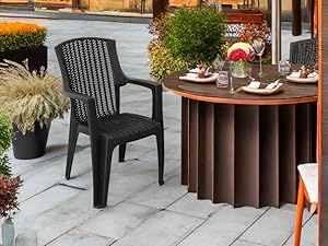 Stackable High Back Plastic Rattan Effect Garden Chairs