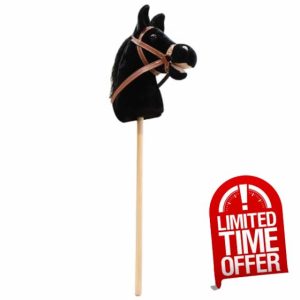 M&Catree Hobby Horse Stick Horse Neighing and Galloping Sounds Plush Hobby Horse Toy - Black (No wheels)