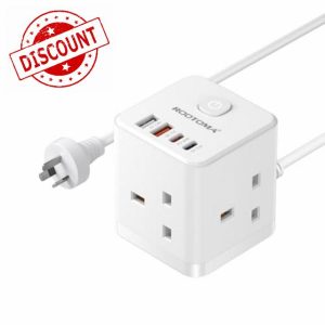 UK to Australia Plug Adapter with 1.5M Extension Cable 3 Way 4 Fast Charging USB (QC3.0/PD20W) Compact Cube Plug Adapter for New Zealand