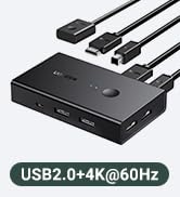 UGREEN 8K@60Hz Displayport KVM Switch, DP 1.4 KVM Switcher Support 4K@240Hz, 4 Port USB Switcher ...