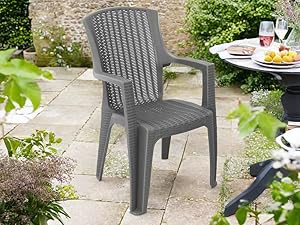 simpa Stackable High Back Plastic Rattan Effect Garden Chairs