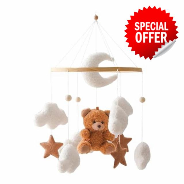 Adorable Mobile Cot Hanger with Plush Teddy Bear that Promotes Hand-Eye Coordination for a Happy Baby Nursery Unj372 (BW2