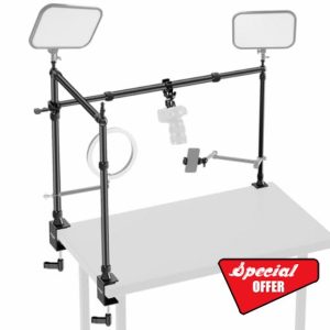 NEEWER Overhead Camera Mount Rig with Dual Ball Head Super Clamp/Phone Holder/C Clamp for Desktop Top Down Shots