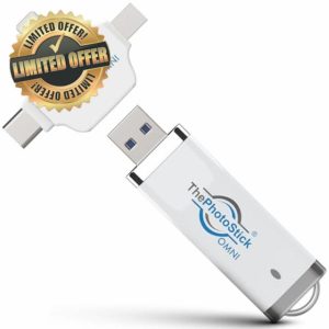 ThePhotoStick® Omni 64GB - Secure Photo & Video Backup and Transfer | Digital File Organization | USB & Multiport Connection for Phones