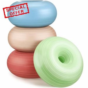 Libima 4 Pcs Flexible Seating for Classroom Inflatable Yoga Ball Chairs with Pump Donut Exercise Ball Chair Cushion Seat for Balance and Stability Training Home Office Gym Workou