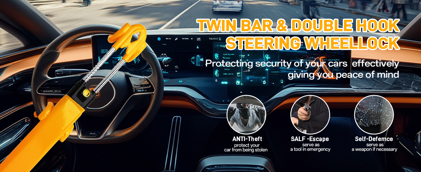 twin bar&double hook steering wheel lock