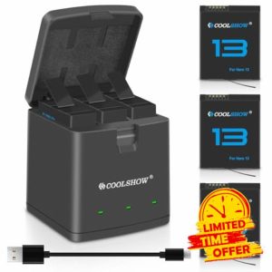 COOLSHOW HERO13 Battery HERO13 Enduro Rechargeable Battery 3 Packs 2100mAh and 3 Channel HERO13 Battery Charger Battery Storage Box Design Compatible with GoPro HERO13 Black