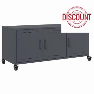 idaXL TV Cabinet Stand Unit Media - Anthracite Cold-Rolled Steel with 3 Doors - Easy Maintenance and Mobility - 100.5 x 39 x 43.5 cm
