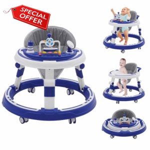 Baby Walker Foldable Walker with Height Adjustable Multi-Function Anti-Rollover Toddler Walker for Any Terrain Walker in Round Shape Baby Walker Chair Suitable for Girls Boys 6-18 Months