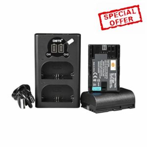 DSTE 2Pack LP-E6P(7.4V 2400mAh) Replacement Battery + Dual USB Charger with LCD Display Compatible with Canon EOS R5 Mark II