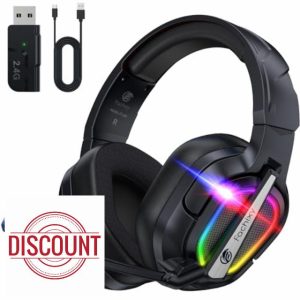 Fachixy「2024 New」FC200 Wireless Gaming Headset for PS5-2.4GHz USB Fodable Headphones with Mic - 3D Stereo Bluetooth Headset with 50Hrs Battery Life