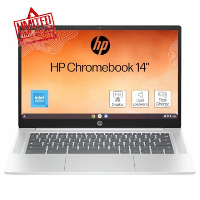 HP Chromebook 14" | Intel Processor N100 Processor| 8 GB RAM | 128 GB Flash Storage | Intel UHD Graphics | FHD Display | Up to 12hrs battery | Chrome OS | Dual Speakers | Glacier Silver | 14a-nf0003sa