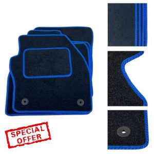 DB Bespoke - Tailored Car Mats - Compatible with Citroen C3 2013-2017 - Black Carpet - Non-Slip Carpet Mat - 4 pc Complete Car Floor Mats with 2 Velcro clips - BLUE