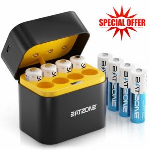BATZONE AA Rechargeable Lithium Batteries with Battery Charger