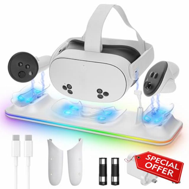 LYtech VR Charging Dock for Quest 3S Charging Stand for Oculus/Meta Quest 3S Magnetic Charging Station for VR Headset & Controllers Quest 3S Accessories with RGB
