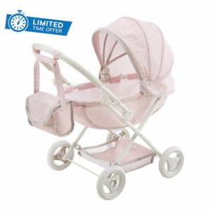 Olivia's Little World Polka Dot Princess Baby Doll Pram Stroller with Retractable Canopy & Storage