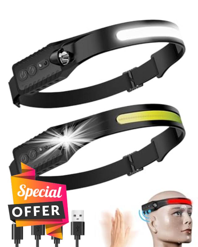 Coyonce 2 Packs Head Torch Rechargeable