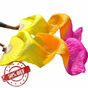 AMEEDA Silk Belly Dance Fan Handmade Women Silk Belly Dance Fan Dance Real Silk Veils 1 Pai