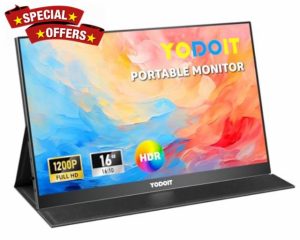 Yodoit Portable Monitor 16" 1920×1200 FHD Monitor Screen IPS Display with USB Type C Port and Built-in Speakers with Smart Cover Monitor Compatible with PC