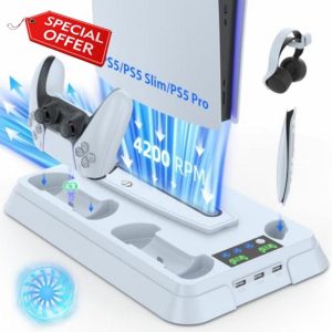 Lictin PS5/PS5 Pro/PS5 Slim Stand Cooling Station with 3 Levels Cooling Fan