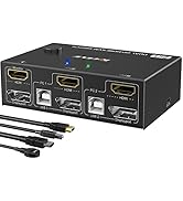8K USB 3.0 Displayport KVM Switch 2 Monitors 2 Computers 8K@30Hz 4K@144Hz,MLEEDA Dual Monitor Dis...