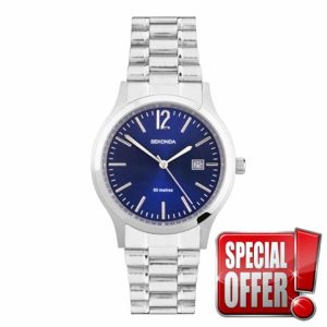 Sekonda Mens 41mm Classic Round Stainless Steel Quartz Watch with Date 50m Water Resista