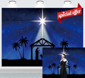 INRUI Christmas Nativity Scene Star of Bethlehem Jesus Birth Photography Background Blue Starry Sky Star of Bethlehem Religious Church Christmas Party Decorations Backdrop (2.4x1.8m)