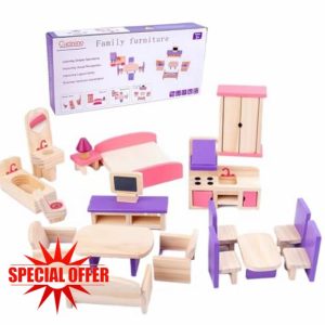 Wooden Dollhouse Furniture Set 15Pcs/Set Cute Mini Dollhouse Furniture Simulation Wooden Dollhouse Accessories Pretend Play Furniture Toys Gifts