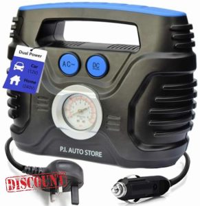 Miloll Tyre Pump - 240v Car Tyre Inflator (Mains) OR 12V DC Tyre Compressor (vehicle) Dual Electric Powered - Top Car Accessories for Me